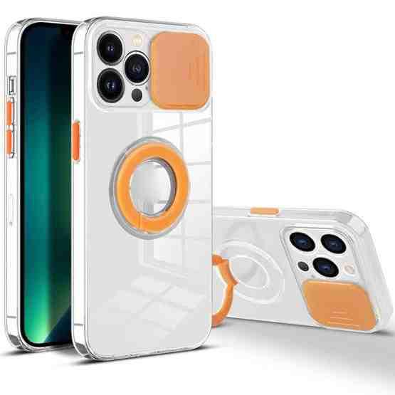 Sliding Camera Cover Design TPU Phone Case For iPhone 13 Pro(Orange) - 1