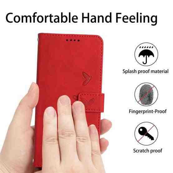 For Samsung Galaxy A72 Skin Feel Heart Pattern Leather Phone Case With Lanyard(Red) - 6