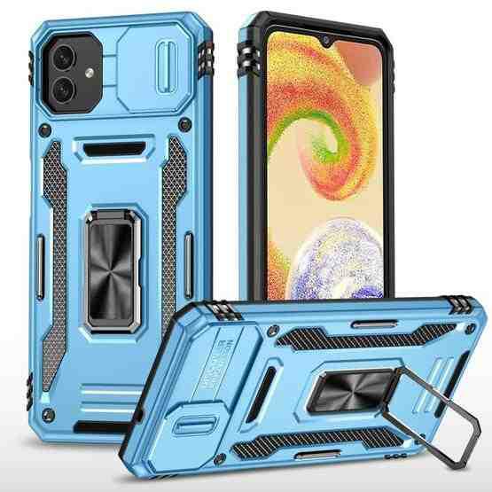 For Samsung Galaxy M13 5G / A04 Armor PC + TPU Camera Shield Phone Case(Light Blue) - 1