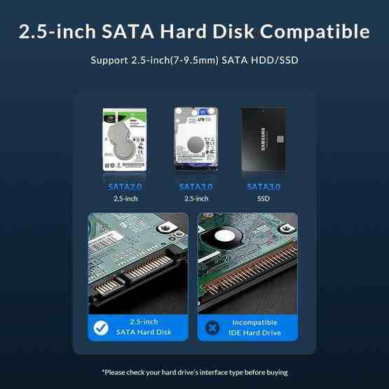 ORICO ORICO-2526U3-V1 2.5 inch USB 3.0 USB-A to Type-C Hard Drive Enclosure External Storage Case (Black) - 7