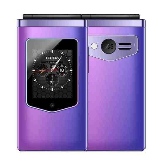 HAMTOD T8 4G Flip Phone, EU Version, 2.8 inch + 1.77 inch, VoLTE, BT, SOS, OTG(Purple) - 1