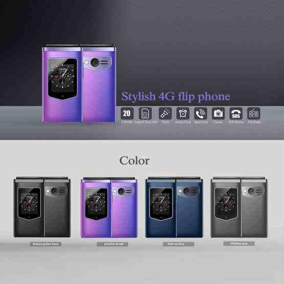 HAMTOD T8 4G Flip Phone, EU Version, 2.8 inch + 1.77 inch, VoLTE, BT, SOS, OTG(Purple) - 2