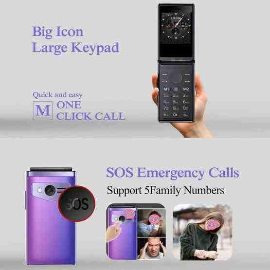 HAMTOD T8 4G Flip Phone, US Version, 2.8 inch + 1.77 inch, VoLTE, BT, SOS, OTG(Navy Blue) - 3