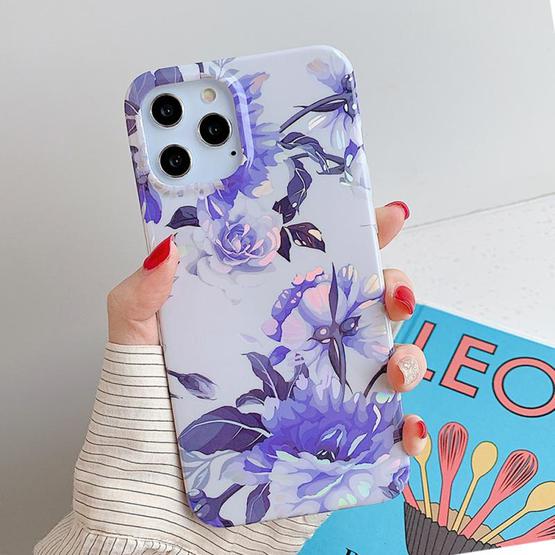 For Iphone 12 Mini Laser Pattern Soft Tpu Protective Case White Background Blue Flower Flutter Shopping Universe