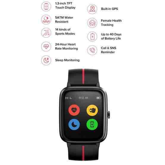 [HK Warehouse] Ulefone Watch GPS 1.3 inch TFT Touch Screen Bluetooth 4.2 Smart Watch, Support Sleep / Heart Rate Monitor & Built-in GPS & 14 Sports Mode(Black Red) - 8