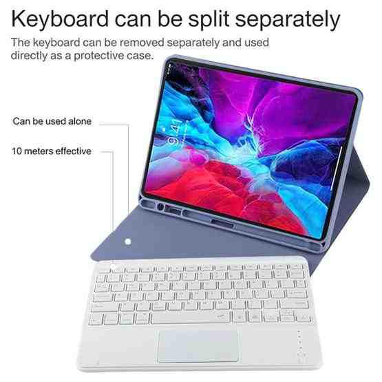 TG11BCS Detachable Bluetooth White Keyboard Microfiber Leather Tablet Case for iPad Pro 11 inch (2020), with Backlight & Touchpad & Pen Slot & Holder (Purple) - 9