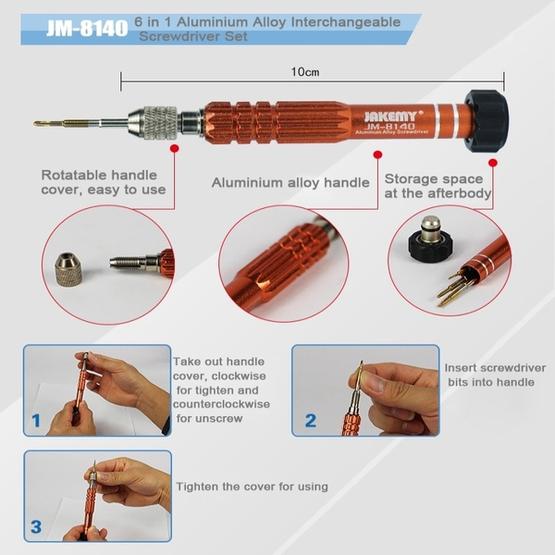 JAKEMY JM-8140 6 in 1 Precise Aluminium Alloy Screwdriver Tools Kit - 9