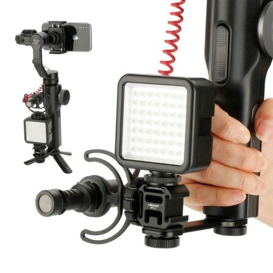Ulanzi PT-3 Triple Cold Shoe Base Mount Adapter Expansion Microphone Stand Bracket LED Video Light Holder - 5