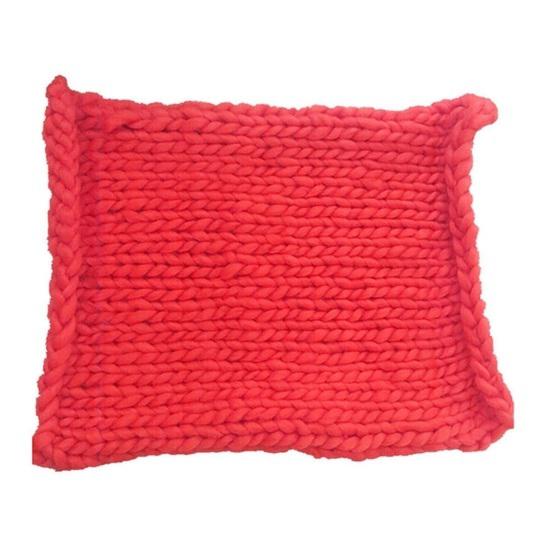 50x50cm New Born Baby Knitted Wool Blanket Newborn Photography Props Chunky Knit Blanket Basket Filler(Red) - 1