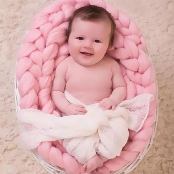 50x50cm New Born Baby Knitted Wool Blanket Newborn Photography Props Chunky Knit Blanket Basket Filler(Red) - 7