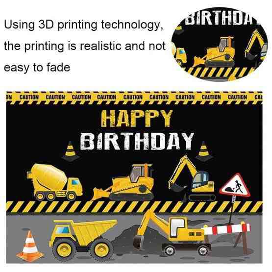 1.5m x 1m  Construction Vehicle Series Happy Birthday Photography Background Cloth(Mdm07792) - 4