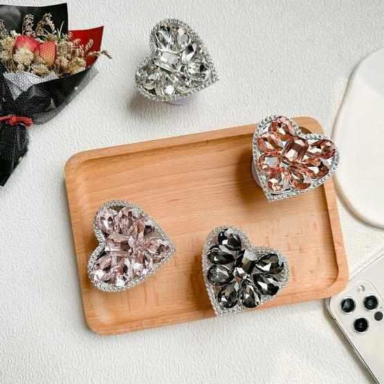 Rhinestone Heart-shaped Desktop Portable Stable Retractable Airbag Mobile Phone Holder, Color: Pink - 3