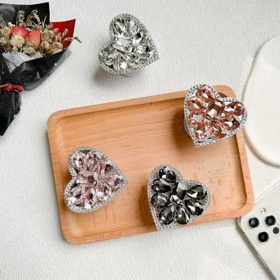 Rhinestone Heart-shaped Desktop Portable Stable Retractable Airbag Mobile Phone Holder, Color: Gray - 3