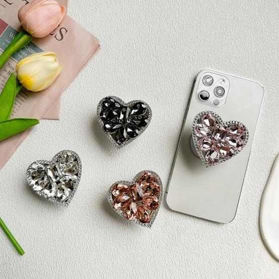 Rhinestone Heart-shaped Desktop Portable Stable Retractable Airbag Mobile Phone Holder, Color: Gray - 5