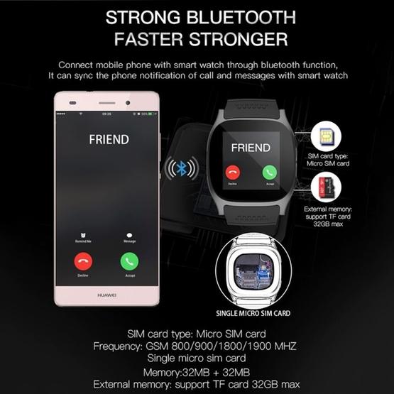 T8 Smart Watch Phone, 1.54 inch IPS Screen 6261D/260MHz, 0.3MP Camera, Support GSM & Dial & Pedometer & Anti-lost & Sleep Monitor & Remote Camera & FM Radio(Black) - 11